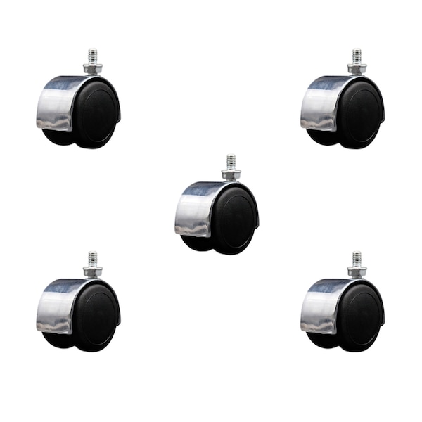 Service Caster 2'' Floor Safe Chrome Hooded Twin Wheel Caster 5/16 Threaded Stem, 5PK SCC-TS02S50D-NYU-BC-5161812-5 - main